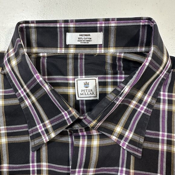 Peter Millar Mens Shirt Plaid Button Down Long Sleeve Black Purple Cotton Size M - Picture 2 of 7